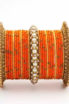 Traditional Thread Bangle Set With Pearl Centre Kada