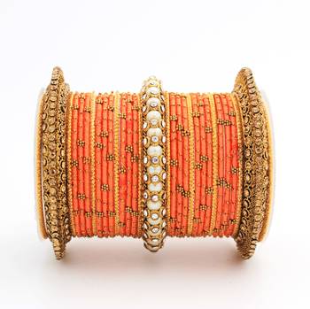 Traditional Thread Bangle Set With Pearl Centre Kada 2