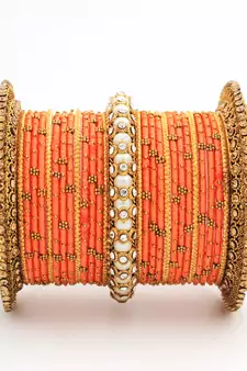 Traditional Thread Bangle Set With Pearl Centre Kada
