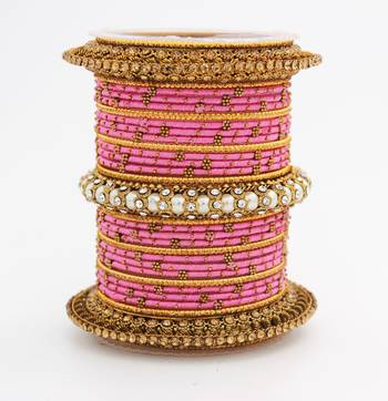 Traditional Thread Bangle Set With Pearl Centre Kada 1