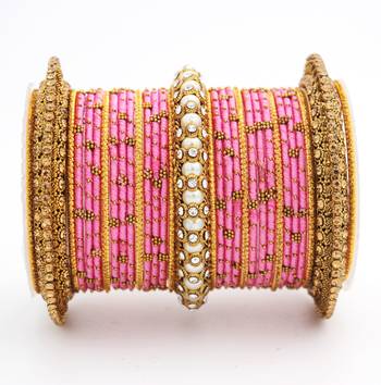 Traditional Thread Bangle Set With Pearl Centre Kada 2