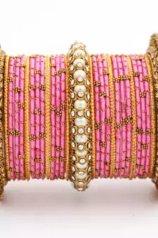 Traditional Thread Bangle Set With Pearl Centre Kada