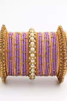 Traditional Thread Bangle Set With Pearl Centre Kada