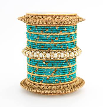 Traditional Thread Bangle Set With Pearl Centre Kada 1
