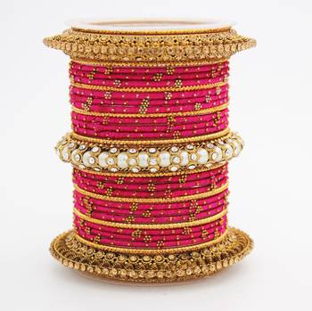 Traditional Thread Bangle Set With Pearl Centre Kada 1