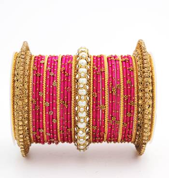 Traditional Thread Bangle Set With Pearl Centre Kada 3