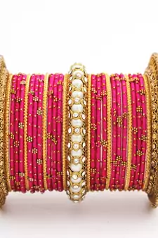 Traditional Thread Bangle Set With Pearl Centre Kada