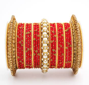 Traditional Thread Bangle Set With Pearl Centre Kada 2