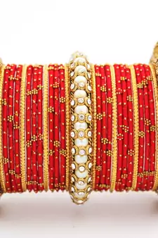 Traditional Thread Bangle Set With Pearl Centre Kada
