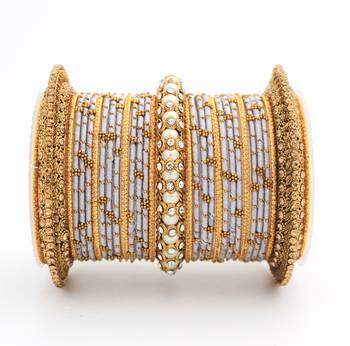 Traditional Thread Bangle Set With Pearl Centre Kada 2