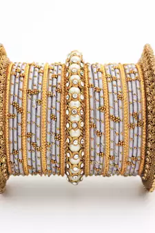 Traditional Thread Bangle Set With Pearl Centre Kada