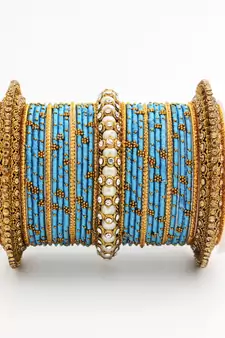 Traditional Thread Bangle Set With Pearl Centre Kada