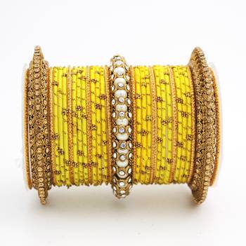 Traditional Thread Bangle Set With Pearl Centre Kada 2