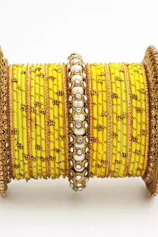 Traditional Thread Bangle Set With Pearl Centre Kada