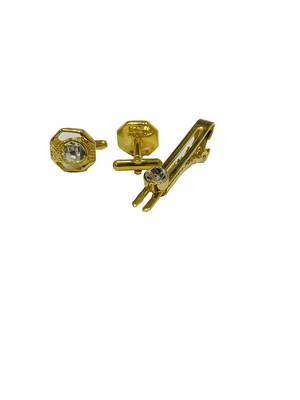 Cufflinks yellow color and white diamond matching tie pin for men 1