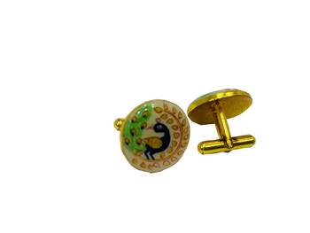 Cufflinks yellow color peacock pattern and matching tie pin for men 1