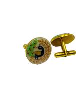 Cufflinks yellow color peacock pattern and matching tie pin for men