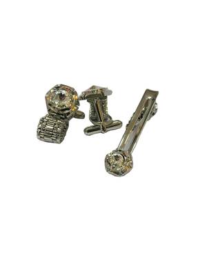 Cufflinks Silver Diamond color and matching tie pin for men 1