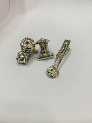 Cufflinks Silver Diamond color and matching tie pin for men 3