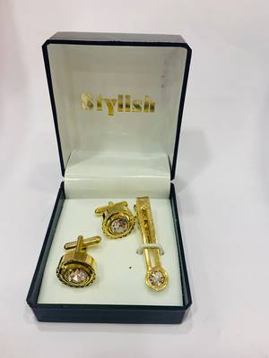Cufflinks White color Diamond and matching tie pin for men 2