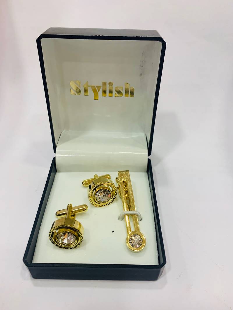 Cufflinks White color Diamond and matching tie pin for men