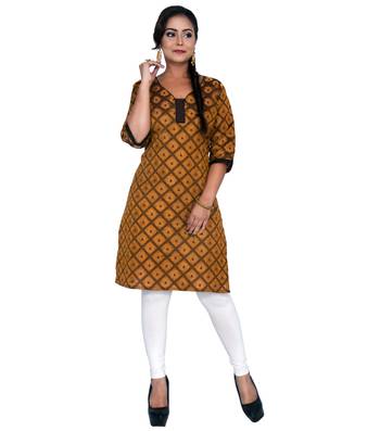 Mustard woven cotton ethnic-kurtis 1
