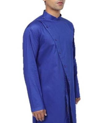 Blue Plain Cotton Men Kurtas 5