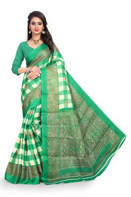 Green printed bhagalpuri saree with blouse 1