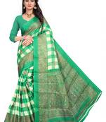 Green printed bhagalpuri saree with blouse