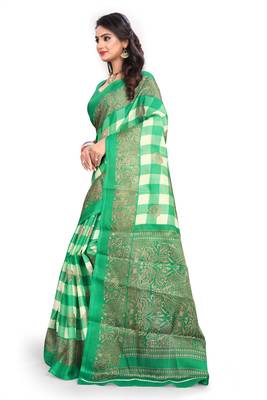 Green printed bhagalpuri saree with blouse 2