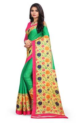 Green printed bhagalpuri saree with blouse 2
