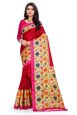 Maroon printed bhagalpuri saree with blouse 1