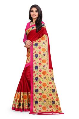 Maroon printed bhagalpuri saree with blouse 2