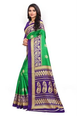 Light green printed bhagalpuri saree with blouse 2