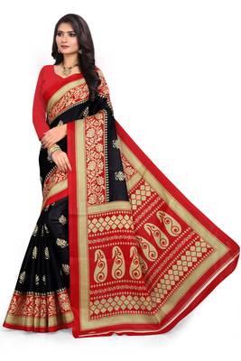 Black printed bhagalpuri saree with blouse 1