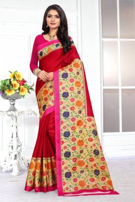 Maroon printed bhagalpuri saree with blouse 3