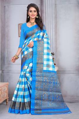 Light blue printed bhagalpuri saree with blouse 1