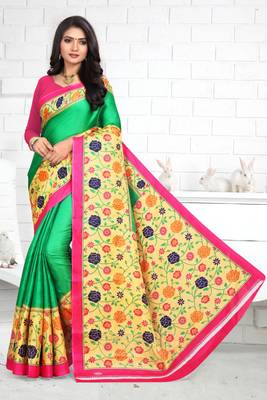 Green printed bhagalpuri saree with blouse 1