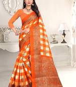 Orange printed bhagalpuri saree with blouse