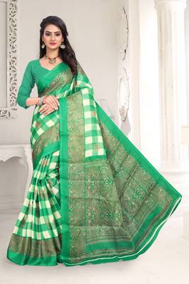 Green printed bhagalpuri saree with blouse 3