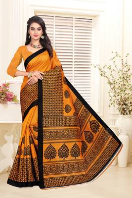 Mustard printed bhagalpuri saree with blouse 2