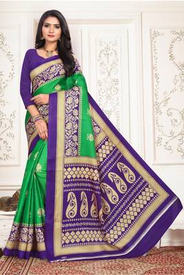 Light green printed bhagalpuri saree with blouse 1