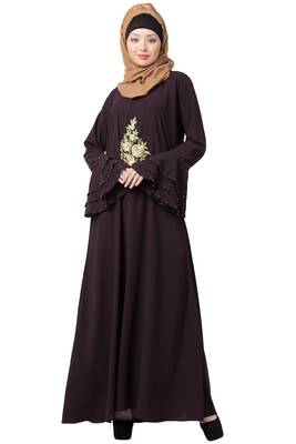 A-Line Purple Nida Abaya With Bell Sleeves 1