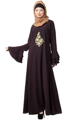 A-Line Purple Nida Abaya With Bell Sleeves 2