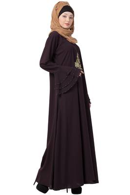A-Line Purple Nida Abaya With Bell Sleeves 3