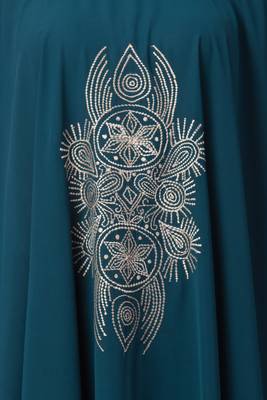 Designer Embroidered Kaftan Abaya- Teal Green 4