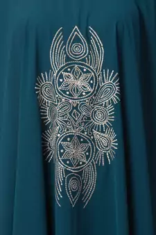 Designer Embroidered Kaftan Abaya- Teal Green