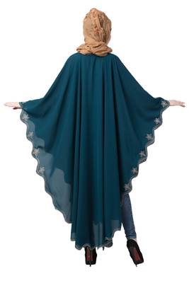 Designer Embroidered Kaftan Abaya- Teal Green 5