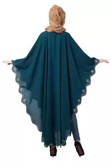 Designer Embroidered Kaftan Abaya- Teal Green