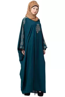 Embroidered Designer Kaftan- Teal Green